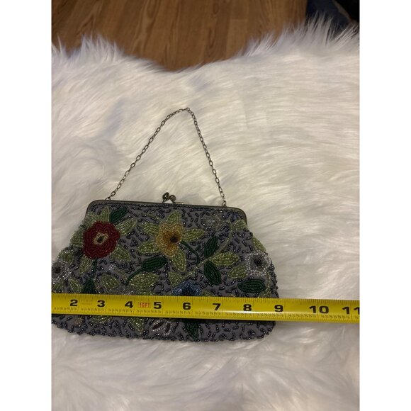Floral Beaded Sudha Clutch Purse With Chain Strap MFA Boston Arts parties NWOT